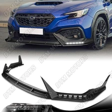 For 22-25 Subaru WRX Sequential LED Light Black Front Bumper Lip Bodykit Spoiler
