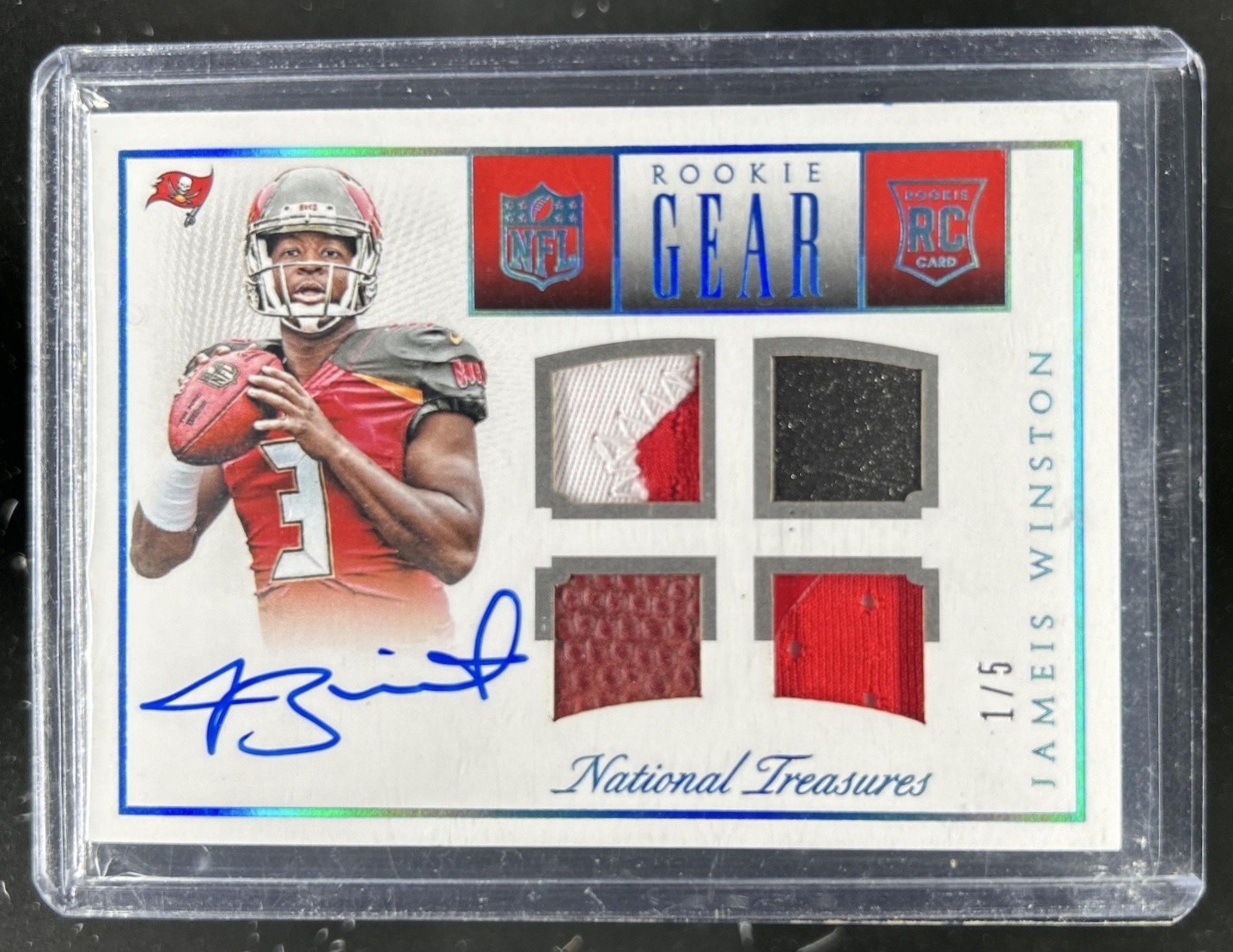 Jameis Winston Panini National Treasures Rookie NFL Gear Materials Signatures #RNGJW Quad
