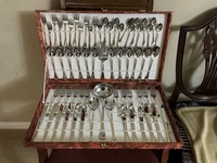 CUTLERY SET 64 PIECES . INOX . MADE IN ITALY.  SILVER PLATED WITH GOLD EDGING.