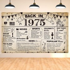 50Th Birthday Party Decorations, Vintage Back in 1975 Banner 50 Year Old Birthda