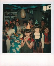 Old Vintage Photo COLOR POLAROID BOYS GIRLS GROUP BIRTHDAY PARTY CAKE CHILDREN