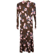 Free People Retro Romance Midi Dress In Brown Floral-Multi Camel Combo Size XS