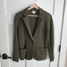 J Crew Cotton Schoolboy Sweater Knit Blazer Loden Olive Green Womens XS Career