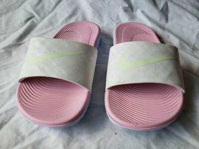 NIKE KAWA PINK WHITE SWOOSH COMFORT GLOW DARK SLIP ON SLIDE SHOE SANDAL 11 C