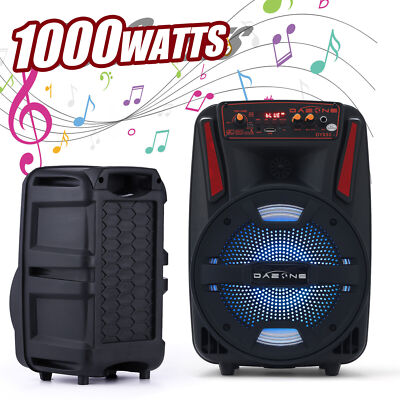 1000W Bluetooth Speaker 8'' Heavy Bass USB Rechargeable Party Sound System+Mic