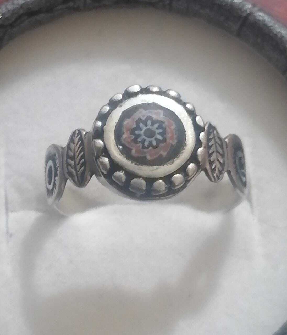 Vtg Moroccan Solid Silver Ring Enameled Multi Lay… - image 1