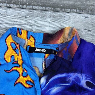 Jaded London Shirt Small Mens Blue Button Up Anime Flame
