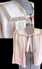 Vtg 40s Barbizon 32 Pink Rayon Lace Trim Gibson Coverlet Lingerie Bed Jacket Top