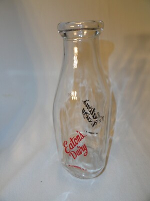 Eaton's Dairy Quart Milk Bottle Williamson NY New York Red Black Pyro