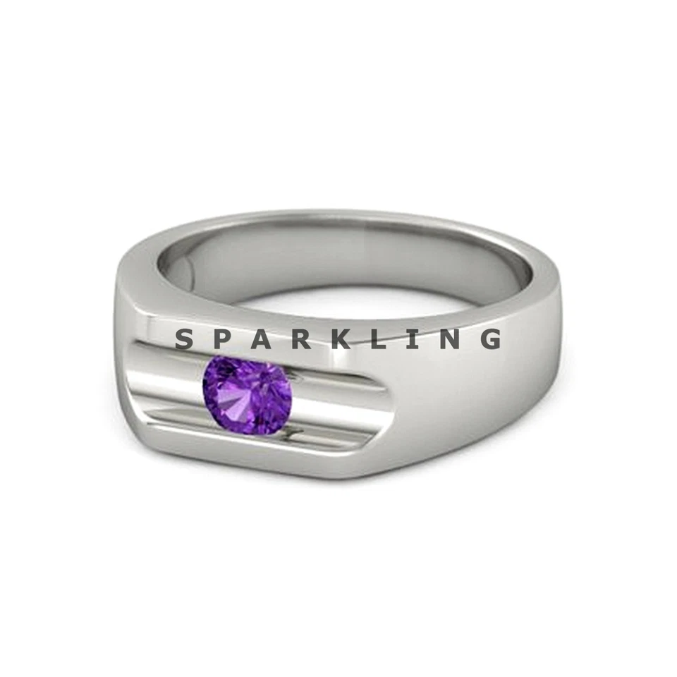 Аметист круглой огранки с 925 пробы кольцо для мужчин #D511 - Изображение 4 из 4