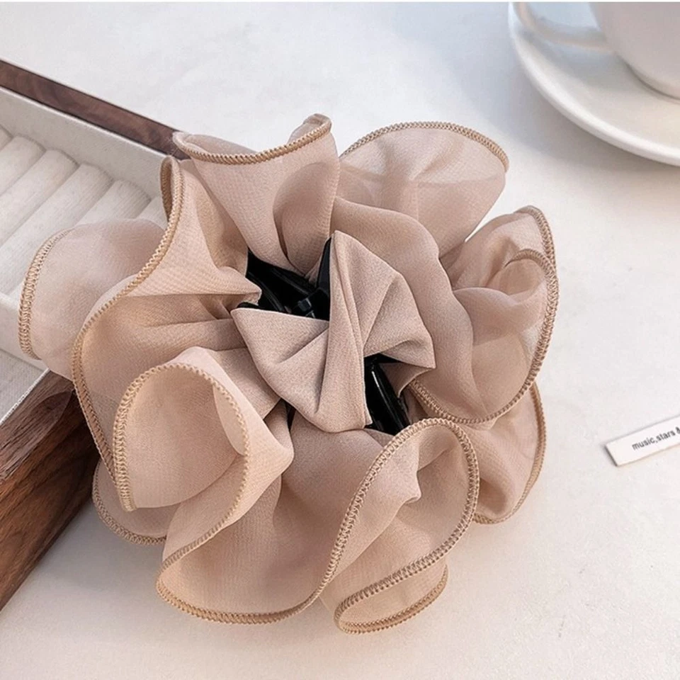 Chiffon Ribbon Flower Rose Hair Clips Women  Hairpin Bow Grab Clip Hair Claw - Image 4 of 4