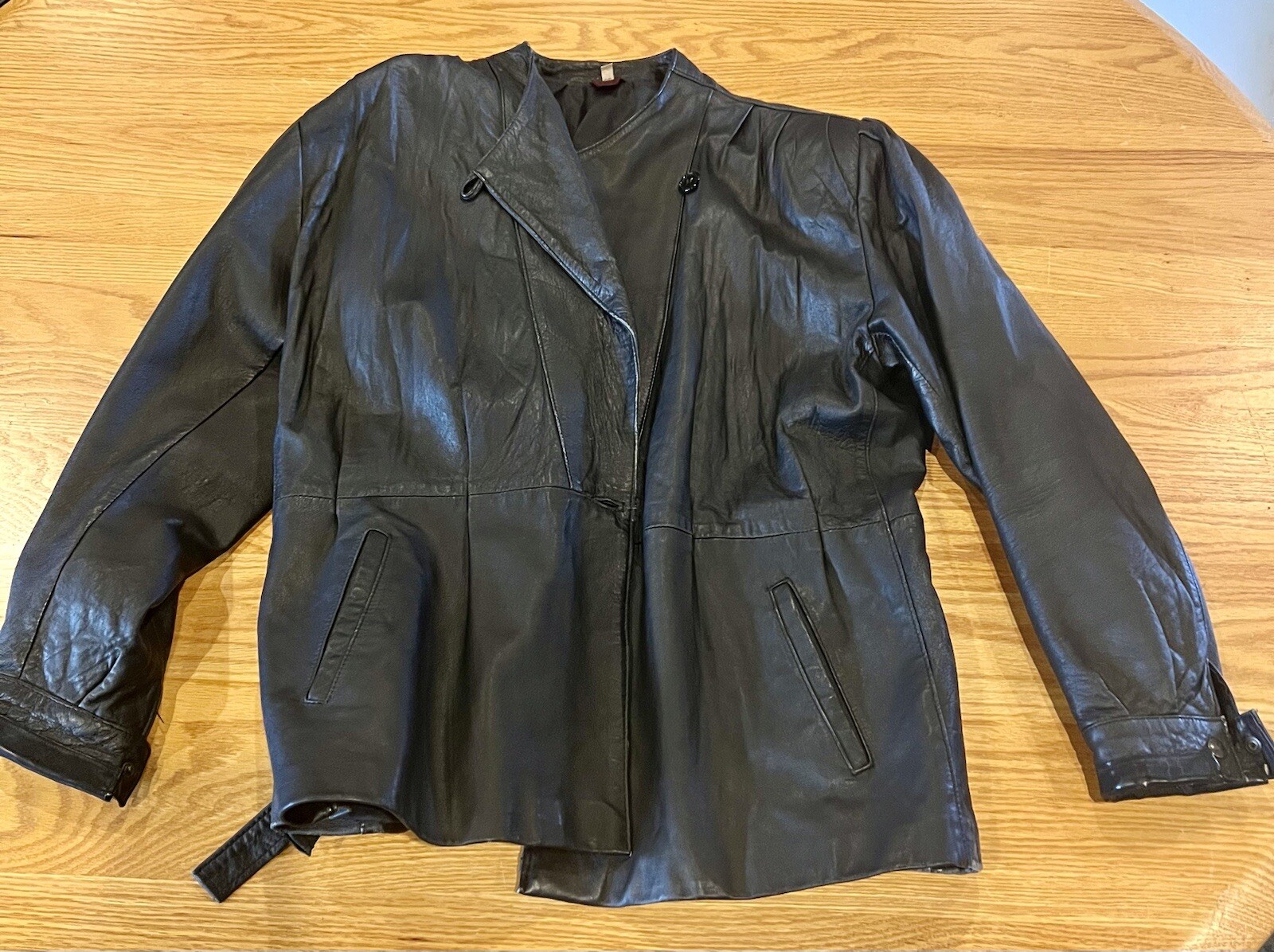 VERA PELLE ITALY BLACK LEATHER JACKET WOMENS Sz 50 CINCHED WAIST