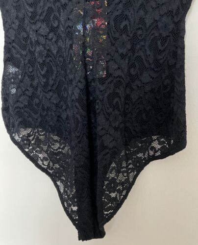 F.A.N.G Lacy Highcut bodysuit Black S/sleeve V-neck stretch Nylon blend med Top. - Picture 3 of 10