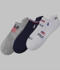 Polo Ralph Lauren 3 Pairs Low Cut Men Flag Sport Multi Socks Shoe Size 10-13