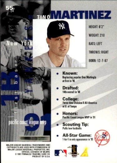 1997 Pinnacle Inside #55 Tino Martinez - Image 2 of 2