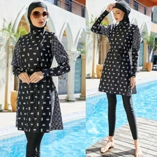 3pcs Muslim Women Swiwmear Full Cover Swimsuit Islamic Burkini Swim Costumes Set