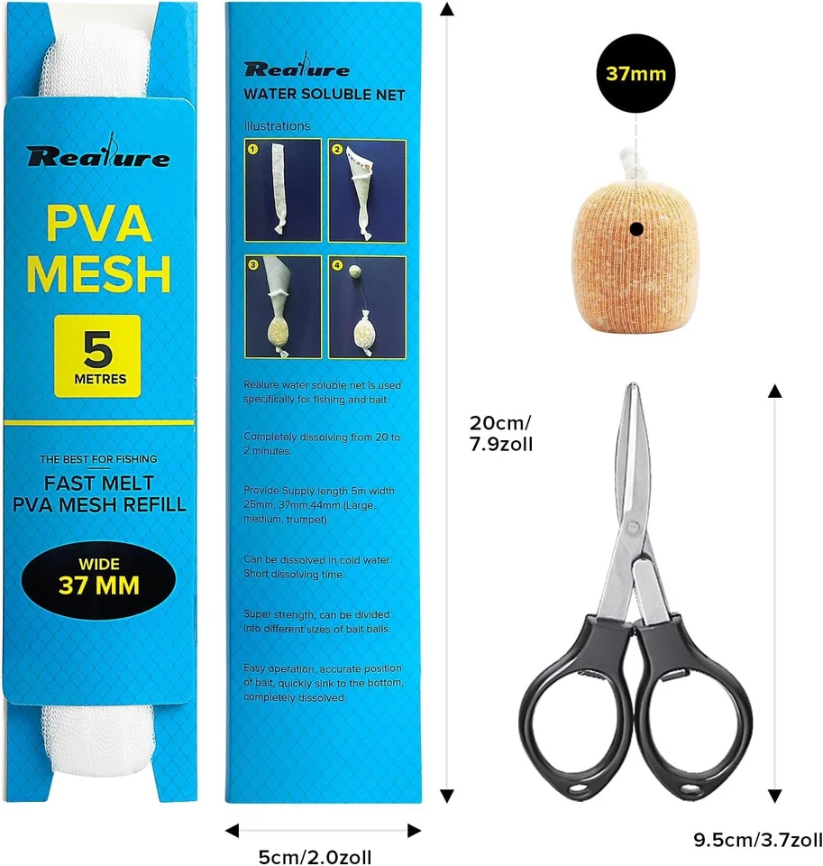 3 Stück PVA Netz Mesh 44mm 37mm 25mm 5M Funnel Web Karpfen Tube Refill Narrow - Bild 2 von 4