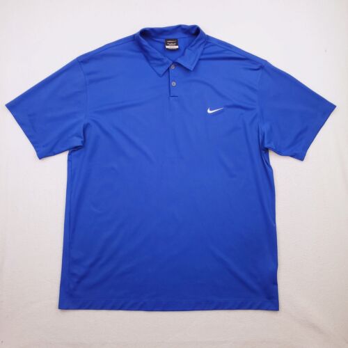 Nike Shirt Mens XXL Blue White Swoosh Logo Golf Polo Short Sleeve DriFit Relaxed