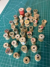 Lot of  37 Small 2 Large Empty Wood Sewing Thread Spools, Crafts Hobby, Vintage