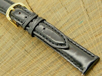 Fossil Vintage NOS Unused Black Leather Watch Band with Gold Tone Buckle  14mm