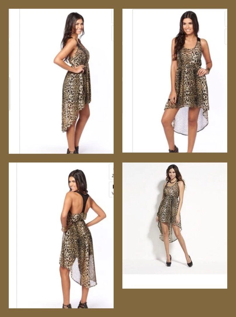 ALL SIZES BY TG EMBELLISHED LACE BACK DIP HEM DRESS ANIMAL PRINT