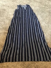 New W/ Tag Gap Women Cotton Long Blue Dress With Vertical Stripes No Belt XS