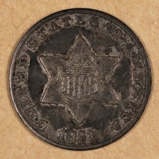 1853 Three Cent Silver.  Natural Uncleaned.  VF.  191214