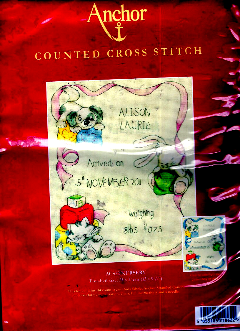 Anchor Birth / Nursery Sampler Counted Cross Stitch Kit BOY OR GIRL