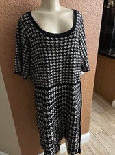 Taylor Houndstooth Sweater Dress w/ Black Sash Black/Beige 3X 1c2