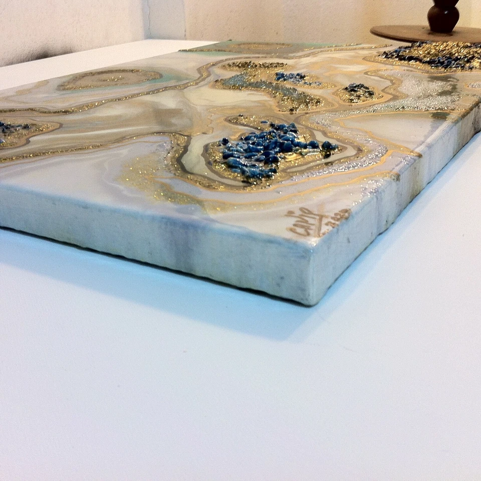 Pintura de geoda de resina hecha a mano original 28x20ınc, obra de arte de pared de resina abstracta, regalo Foto 3 de 4