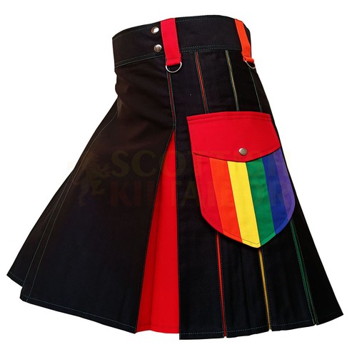 Falda escocesa hecha a mano Pride Rainbow híbrida falda escocesa utilitaria falda escocesa y faldas escocesas de tamaño personalizado - Imagen 2 de 7