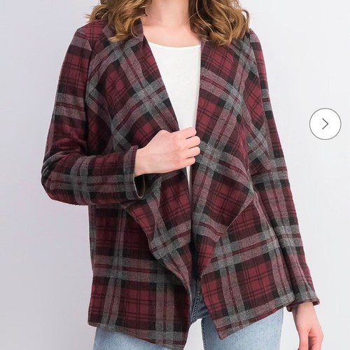 BB Dakota Damen Karierte Strickjacke vorne offen Burgund Kombi Karo Jacke Gr. SM