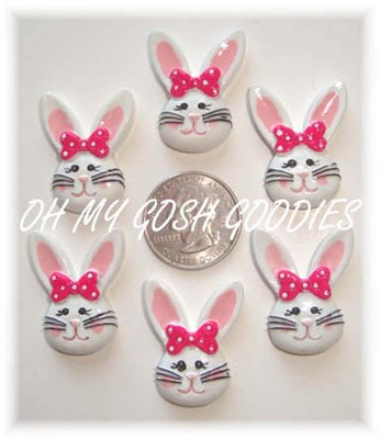 6PC EASTER BOW BUNNY HOP BOP RESINS RABBIT FLATBACKS 4 HAIRBOW BOW CENTER