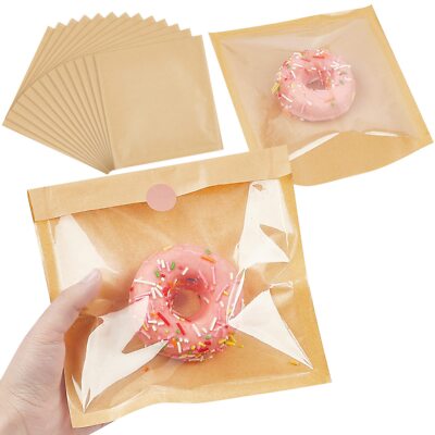200ct Heat-Sealable Bakery Bags with Window for Cookies Packaging 7.1x7.5 Inc...