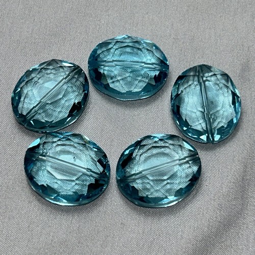 18x23mm Faceted Aqua Crystal Quartz Flat Oval Beads 5 pcs