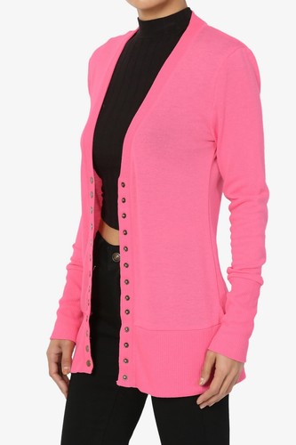 Women's Classic Snap Button Front V-Neck Long Sleeve Cute Knit Sweater Cardigan - Picture 71 of 152