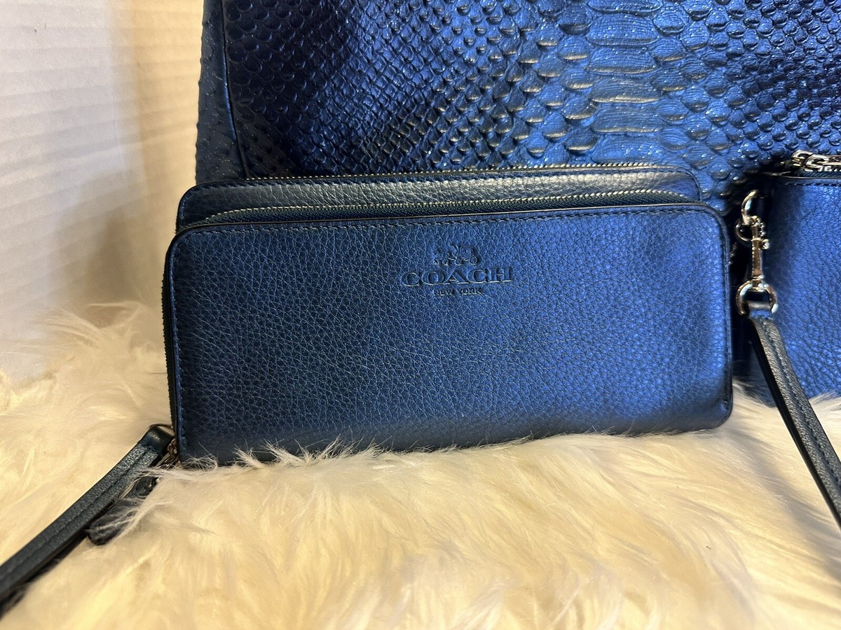Coach Madison Phoebe Python Leather Blue Metallic Hobo Purse