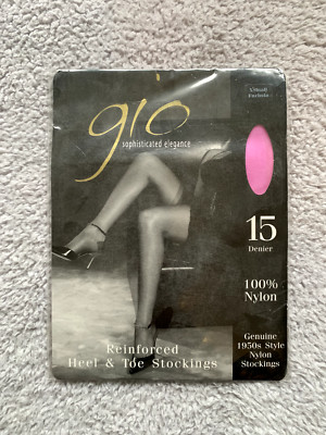 Gio Stockings Reinforced Heel & Toe Fuchsia Pink XS Brand New Fancy dress Xmas