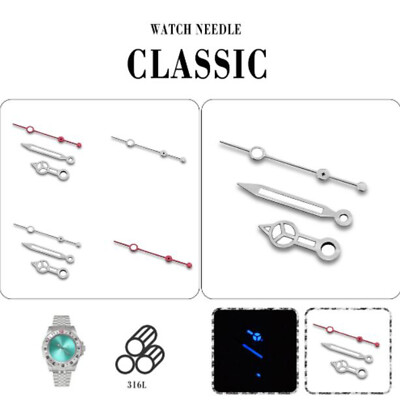 Modified Watch Hands Blue Luminous 3 Pins Fit for NH35/NH36/4R/7S Movement