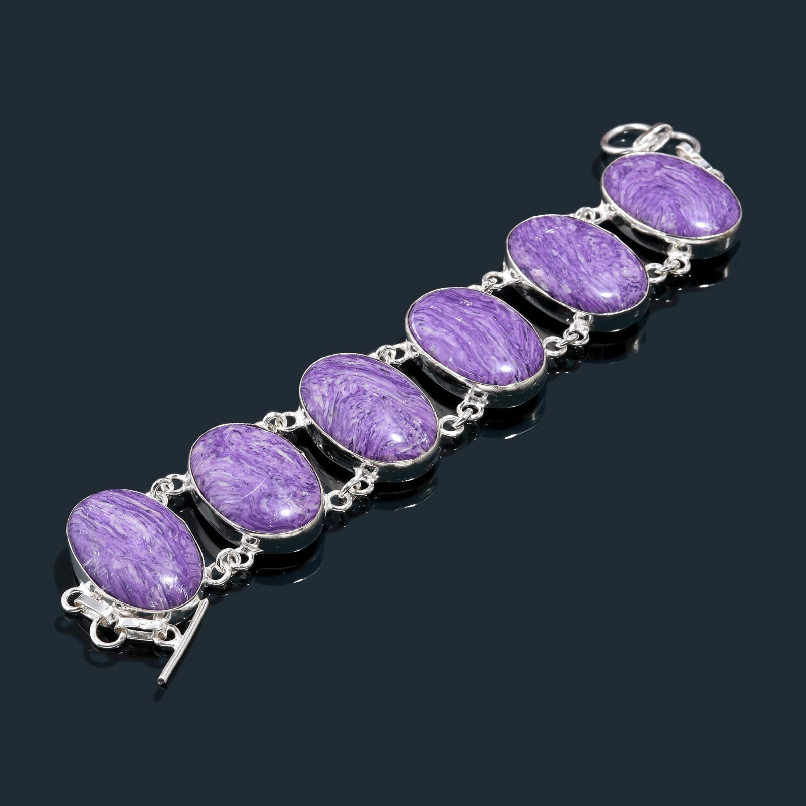 Charoite Gemstone Handmade Jewelry 925 Sterling Silver Chain Bracelet 7-8