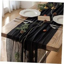 Keketo Table Runner Cheesecloth Gauze Rustic Premium Cotton Cheese 1 Black