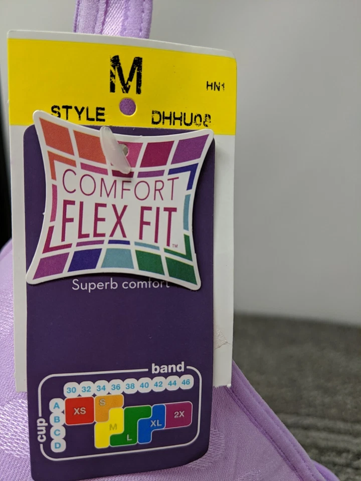 HANES SIZE M COMFORT FLEXIBLE FIT LAVENDER WITH DOTS BRA DHHU08 FLAWED - Image 2 of 4