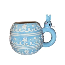 Transpac Blue BUNNY RABBIT Ceramic Spring Easter Flowers MUG New