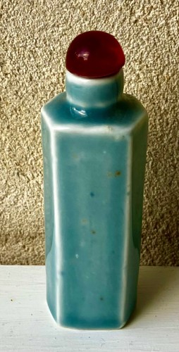 Chinese Snuff Bottle Vtge Pale Blue Raised Dragon Ceramic Nice Estate Item RARE! - Picture 4 of 6