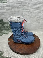 Columbia Boots Girls Size 4 Minx Mid II Omni Heat Blue Quilted Waterproof Snow