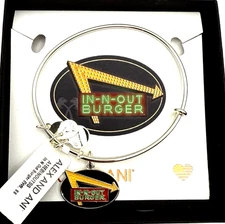 NWT NIB Alex and Ani 'IN-N-OUT BURGER' Silver Bangle Charm Bracelet