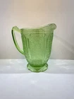 Vintage Depression Uranium Green Glass Pitcher Cherry Blossom Antique