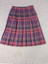 Talbot's Pleated Plaid Midi Skirt Sz 16 Burgundy 100% Wool Made in USA *FLAW*