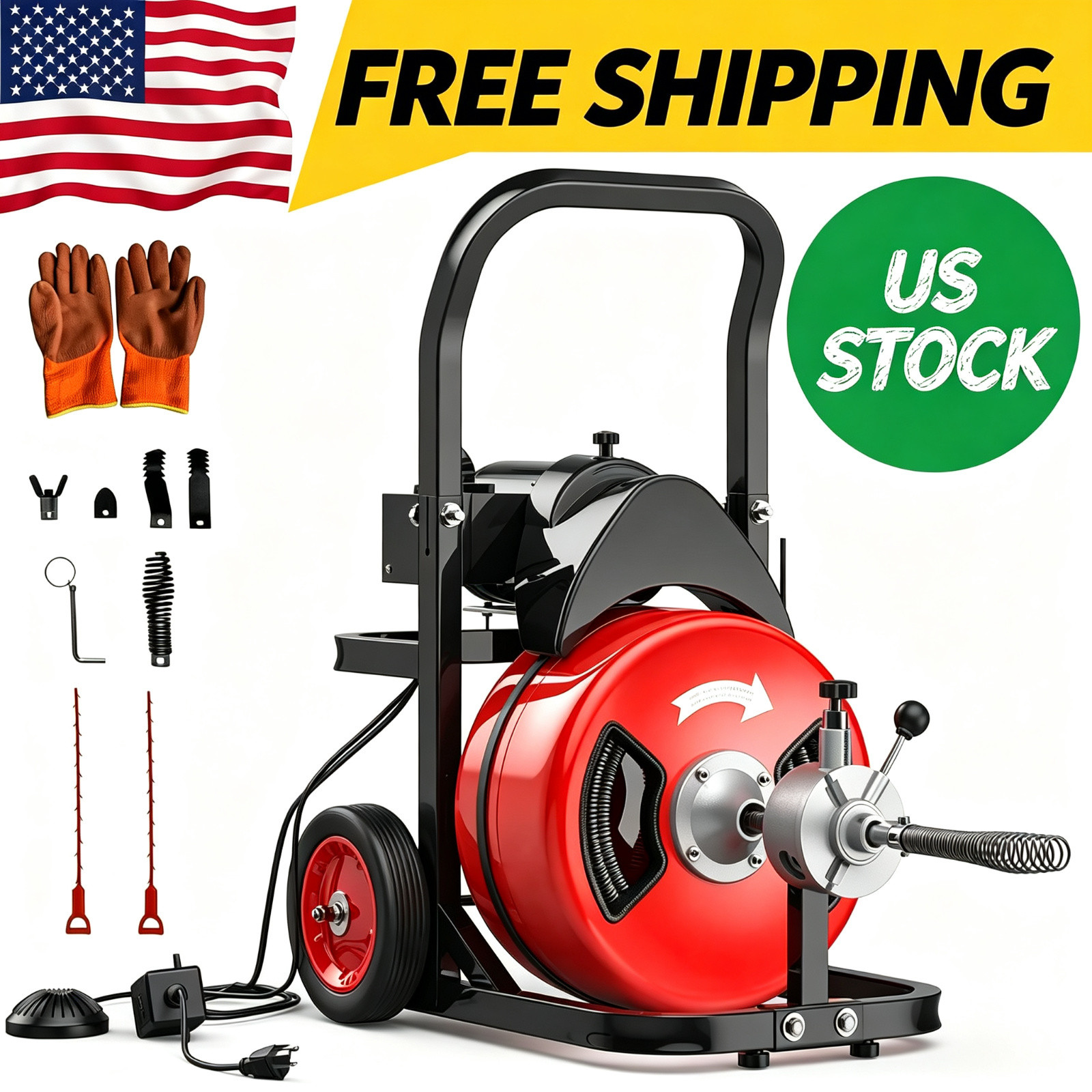 Garvee 100Ft 3/4 Inch Drain Machine 750W Electric Sewer Snake Cleaning