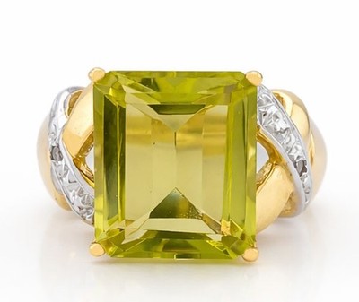 GENUINE 7.24 Cts PERIDOT & DIAMOND RING SOLID 10K YELLOW GOLD - Free Certificate